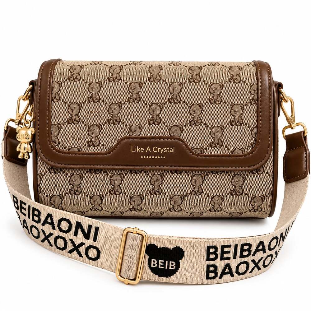 Like A Crystal Teddy Bear Monogram Crossbody Bag Brown Beige Y2K